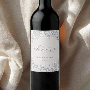 Delicate Blue Floral Wedding Wine Bottle Labels