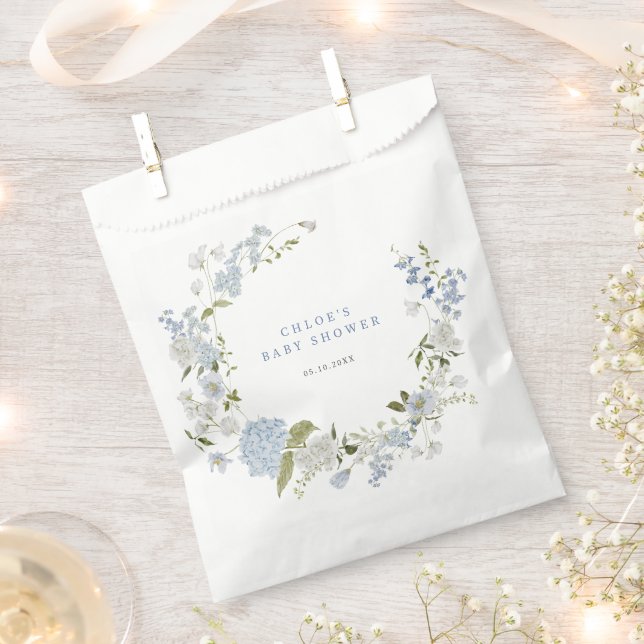 Delicate Blue Floral Wreath Baby Shower Favor Bag (Clipped)