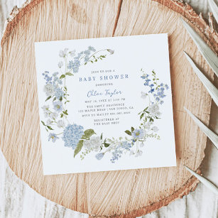 Delicate Blue Floral Wreath Baby Shower Invitation