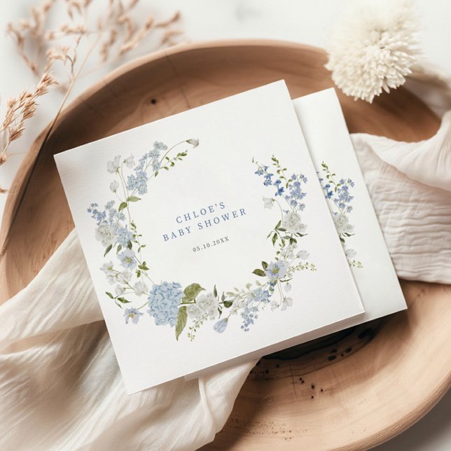 Delicate Blue Floral Wreath Baby Shower Invitation Napkins (Creator Uploaded)
