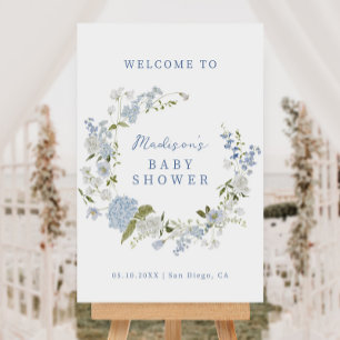 Delicate Blue Floral Wreath Baby Shower Welcome Foam Board