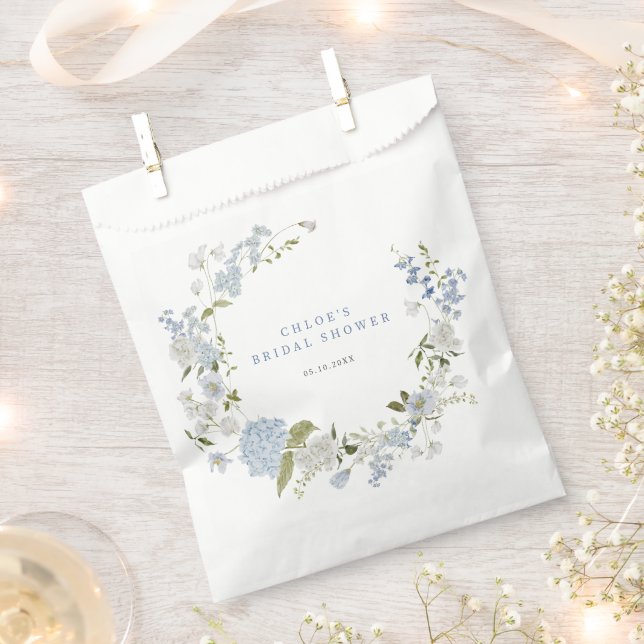 Delicate Blue Floral Wreath Bridal Shower Favor Bag (Clipped)