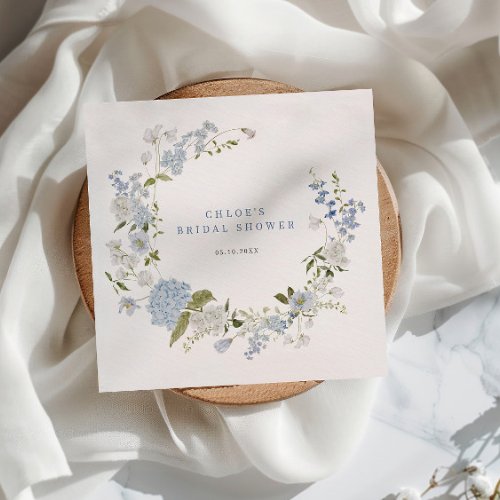 Delicate Blue Floral Wreath Bridal Shower Napkins