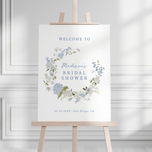 Delicate Blue Floral Wreath Bridal Shower Welcome Foam Board