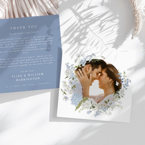 Delicate Blue Floral Wreath Wedding Thank You Card
