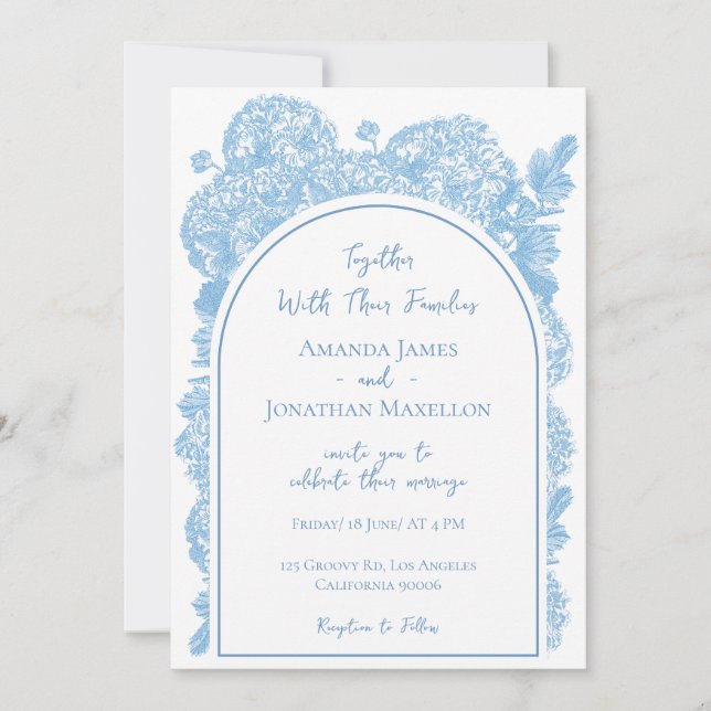 Delicate Blue Flower Wedding Arc Invitation (Front)