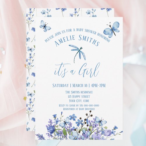 Delicate blue flowers and butterflies Invitation