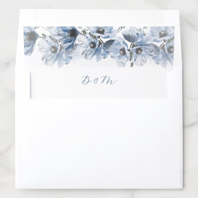 Delicate Blue Flowers Initials Envelope Liner (In Envelope)