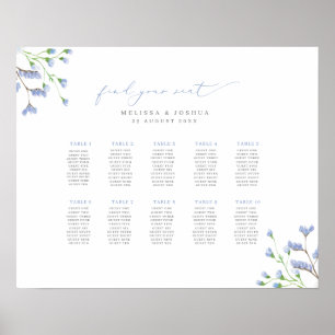 Delicate Blue Flowers Script Wedding Seating Chart