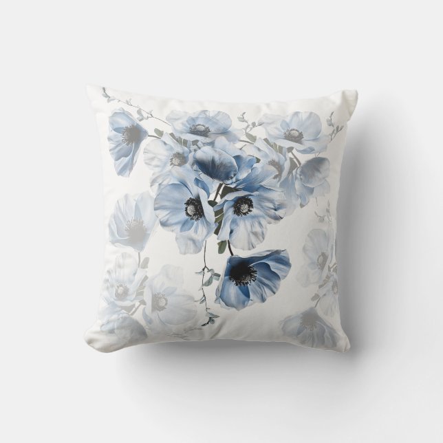Delicate Blue Flowers Throw Pillow (Front)