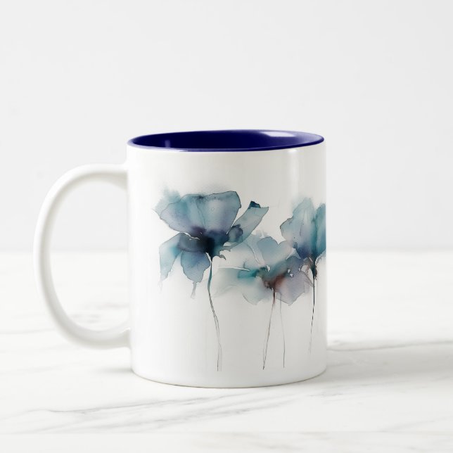 Delicate Blue Flowers Two-Tone Mug (Left)
