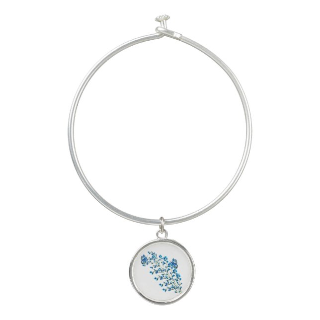 Delicate blue flowers with butterfly bangle bracelet (Front)