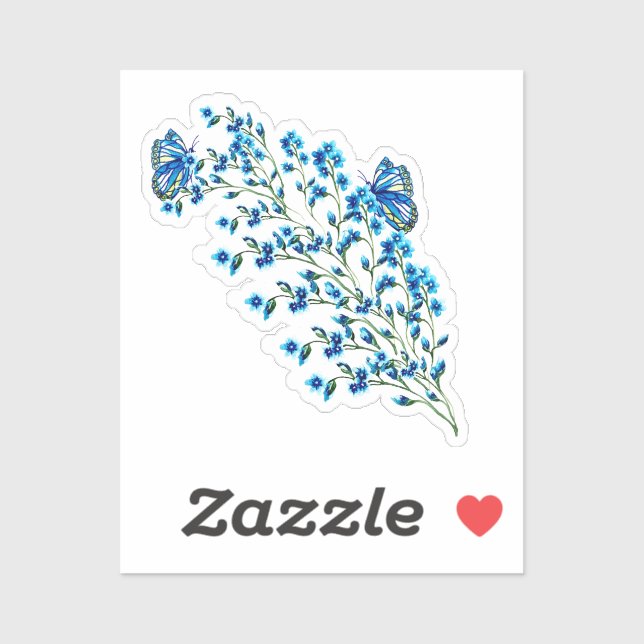Delicate blue flowers with butterfly sticker (Sheet)