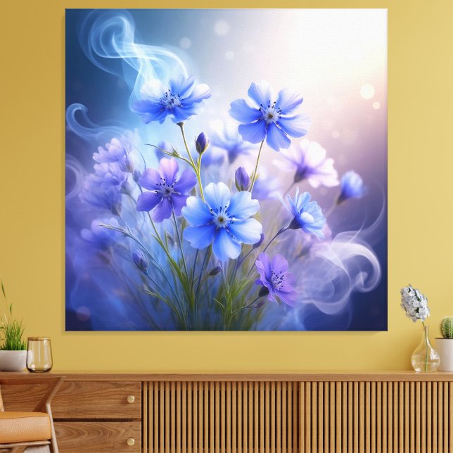 Delicate Blue Flowers with Ethereal Mist Canvas Print (Insitu(LivingRoom))