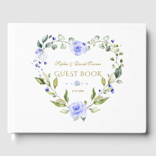 Delicate Blue Flowers Wreath Navy Blue Wedding Guest Book