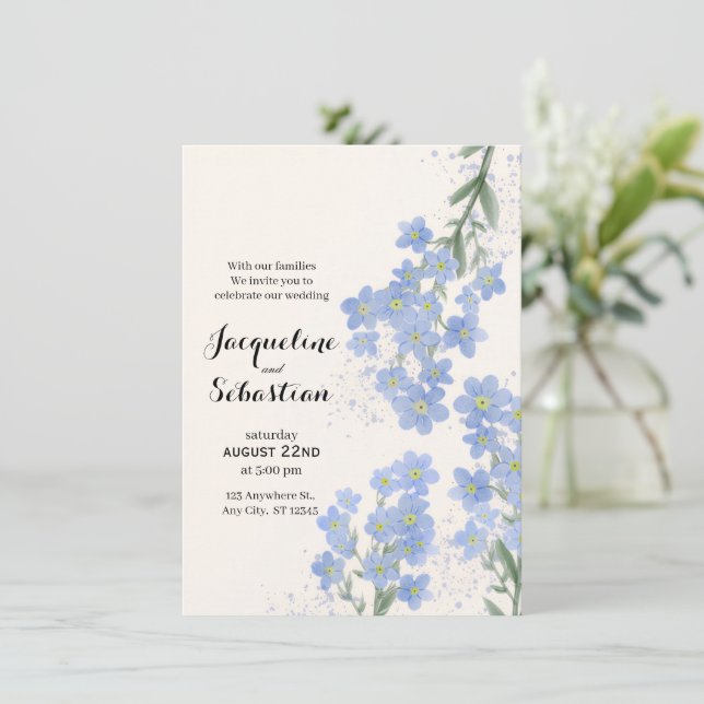 Delicate Blue Forget-Me-Not Wedding Invitation (Standing Front)