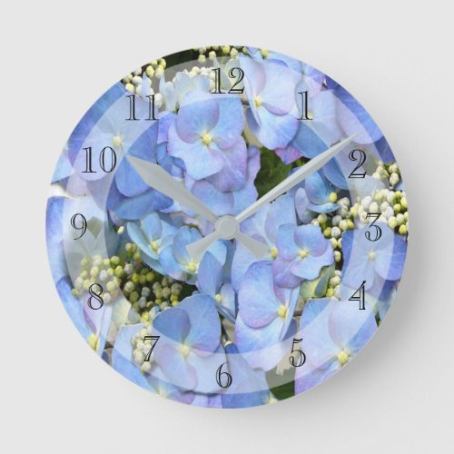 Delicate Blue Lacecap Hydrangea  Round Clock