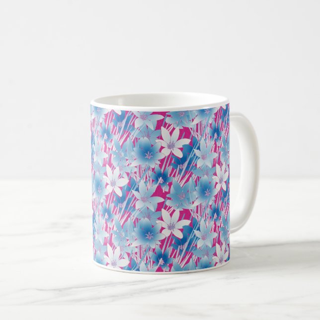 Delicate Blue & Pink Floral Bliss Coffee Mug (Front Right)