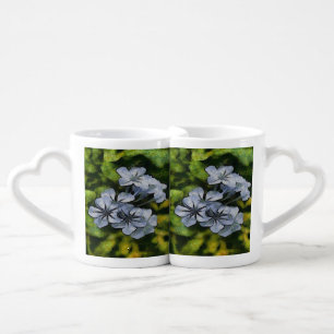 Delicate Blue Plumbago Blossom Painting Coffee Mug Set
