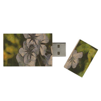 Delicate Blue Plumbago Blossom Painting Wood Flash Drive