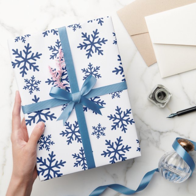 Delicate Blue Snowflake Winter White Seamless Gift Wrapping Paper (Gifting)