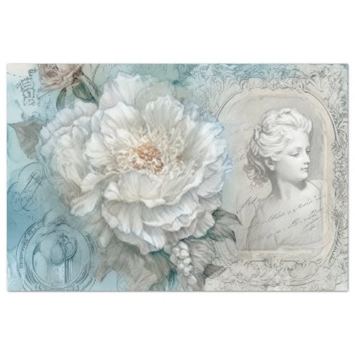 Delicate Blue Vintage Inspired Floral Decoupage Tissue Paper
