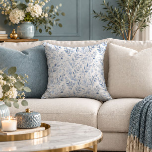 Delicate Blue Watercolor Floral Accent Pillow