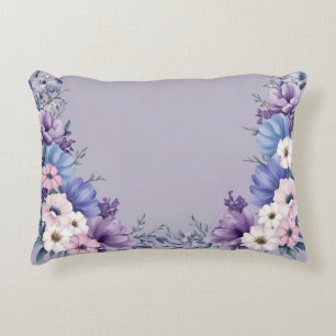 Delicate Blue, White, Pink & Purple Summer Blooms Accent Pillow