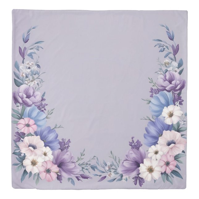Delicate Blue, White, Pink & Purple Summer Blooms Duvet Cover (Front)