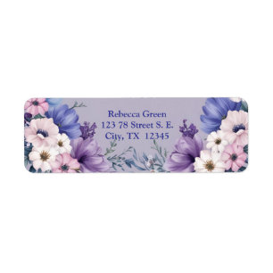 Delicate Blue, White, Pink & Purple Summer Blooms Label