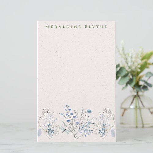 Delicate Blue Wildflower Border  Stationery