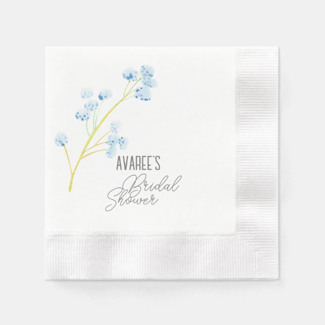 Delicate Blue Wildflower Bridal Shower  Napkins (Front)