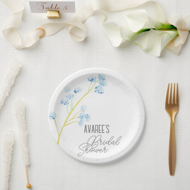 Delicate Blue Wildflower Bridal Shower             Paper Plates (Wedding)