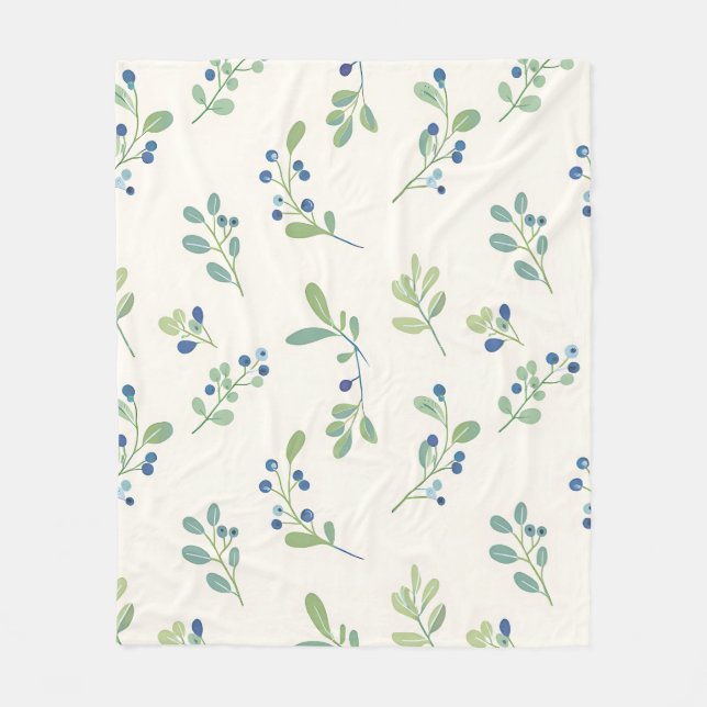 Delicate Blueberry Eucalyptus Pattern Fleece Blanket (Front)