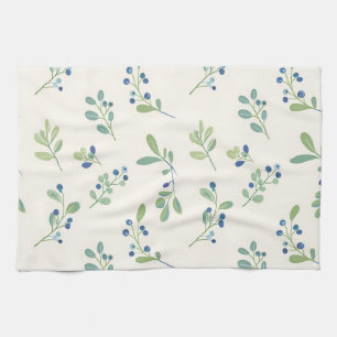 Delicate Blueberry Eucalyptus Pattern Kitchen Towel