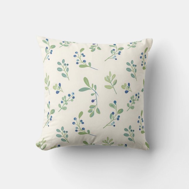 Delicate Blueberry Eucalyptus Pattern Throw Pillow (Front)