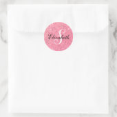 Delicate Blur Pink Monogram Sparkle Classic Round Sticker (Bag)