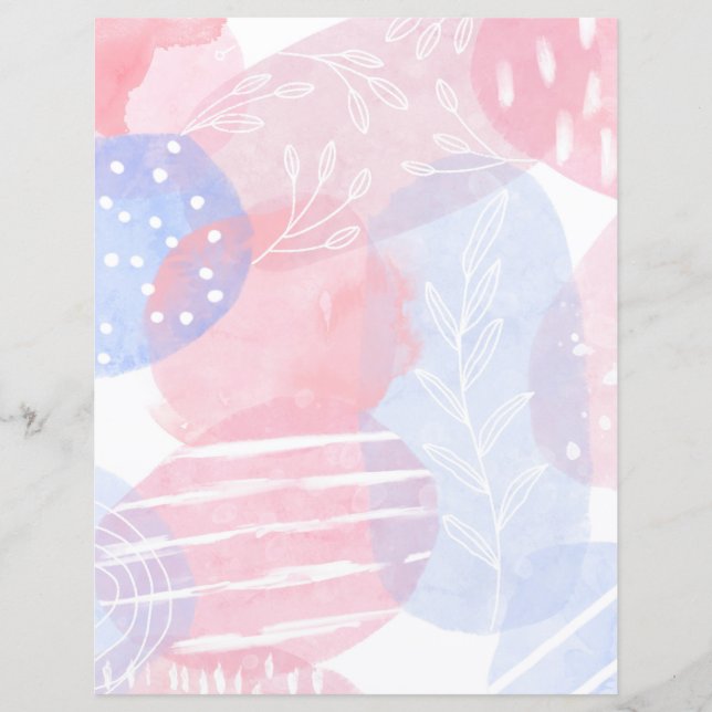 Delicate Blush and Blue Abstract Scrapbook Paper (Front)