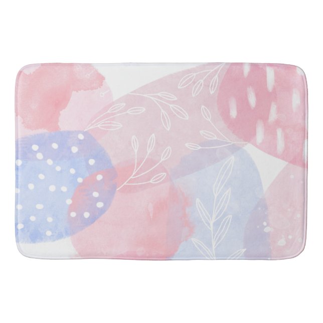Delicate Blush and Blue Abstract Watercolor Shapes Bath Mat (Front)