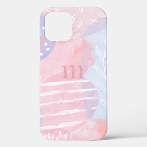 Delicate Blush and Blue Abstract Watercolor Shapes iPhone 12 Pro Case