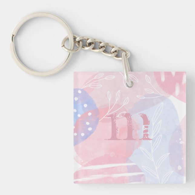 Delicate Blush and Blue Abstract Watercolor Shapes Keychain (Front)