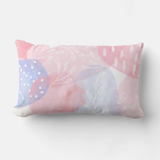 Delicate Blush and Blue Abstract Watercolor Shapes Lumbar Pillow (Front)