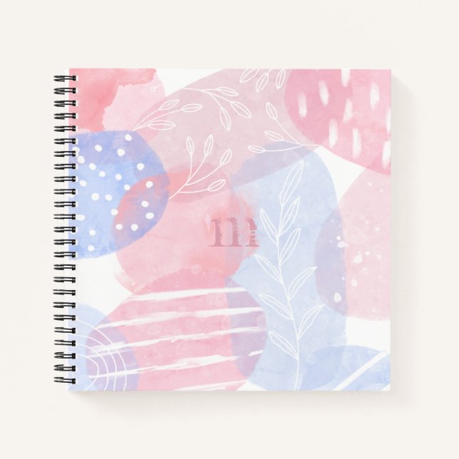 Delicate Blush and Blue Abstract Watercolor Shapes Notebook (Front)