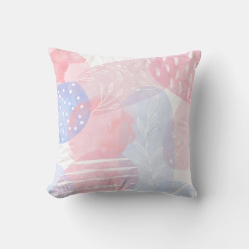 Delicate Blush and Blue Abstract Watercolor Shapes Throw Pillow
