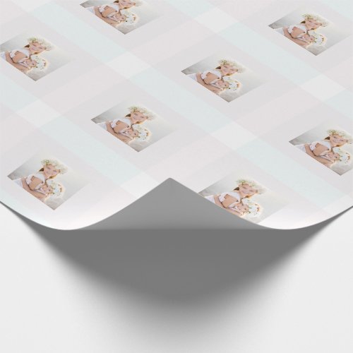 Delicate Blush and Blue Stripes Photo Christmas Wrapping Paper