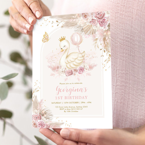 Delicate Blush Boho Swan Princess Girl Birthday