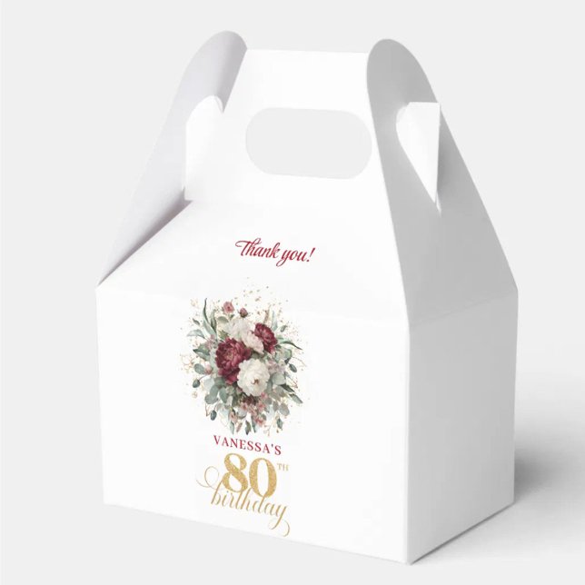 Delicate Blush Burgundy 80th Birthday Favor Boxes (Delicate Blush Burgundy 80th Birthday Favor Box)