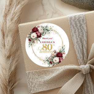 Delicate Blush Burgundy 80th Birthday Stickers