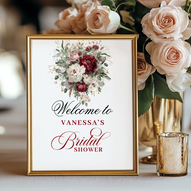 Delicate Blush Burgundy Bridal Shower Poster (Delicate Blush Burgundy Bridal Shower Poster)