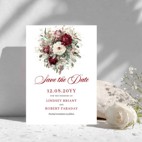 Delicate Blush Burgundy Floral Save The Date